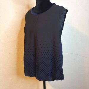 Zara Blue Black Top Geometric Women Chiffon Velvet Sleeveless Medium Evening